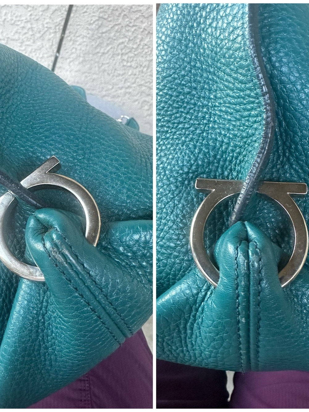SALVATORE FERRAGAMO Teal Green Leather Top-Handle Satchel/Crossbody bag - Picture 11 of 14
